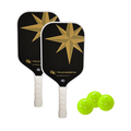 Pickleball bundle, including 2 Green Kompass True North carbon fiber paddles, and 3 official USAPA balls
