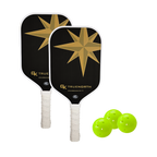 Pickleball bundle, including 2 Green Kompass True North carbon fiber paddles, and 3 official USAPA balls
