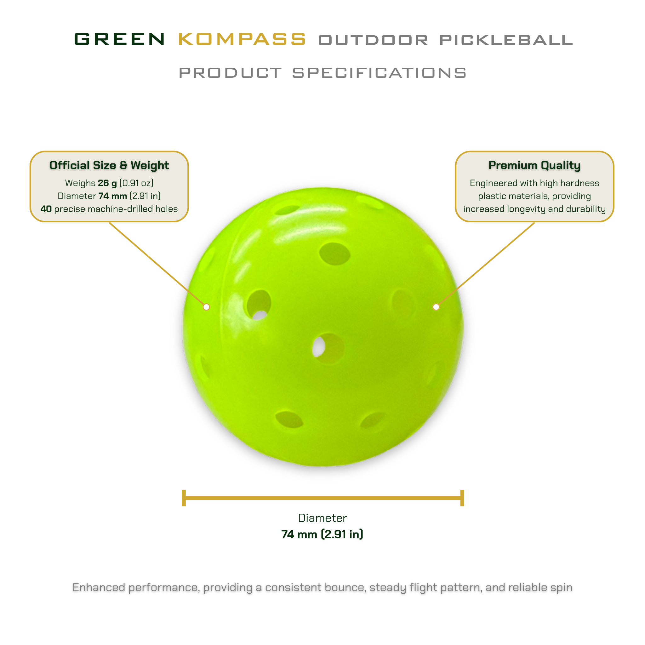 High Hardness Outdoor Competition Pickleballs (3-Pack)
